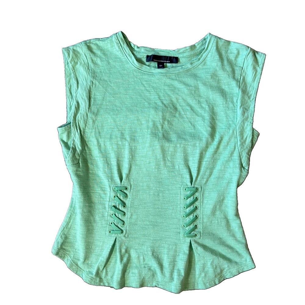 White House Black Market Sz XS Green Corset Lace Up Waist Top Y2K Boho Fairy